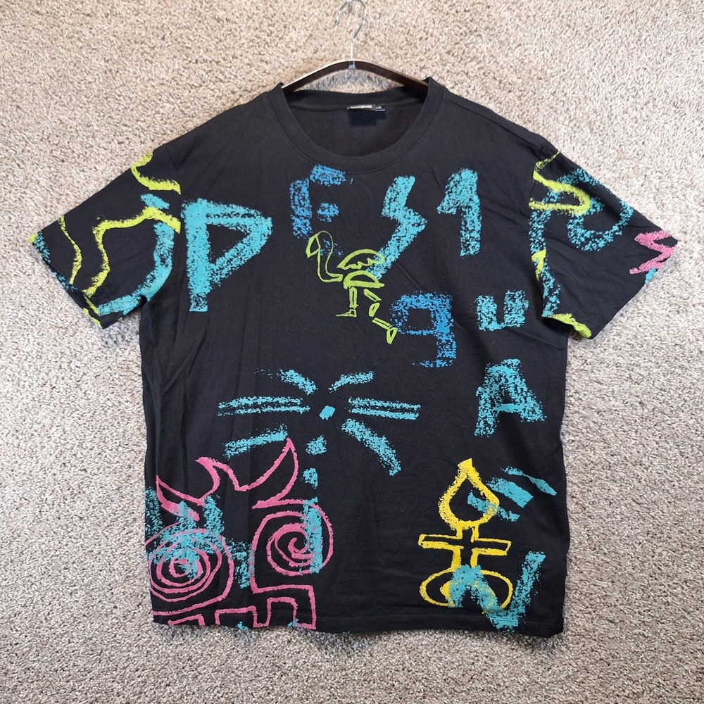 Desigual T-Shirt‎ Mens XXL Black Graffiti Art Short Sleeve Abstract Boho